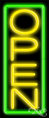 Yellow Open With Green Border Vertical Neon Sign