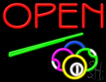Open With Billiards Logo Neon Sign
