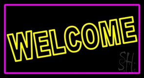 Yellow Welcome With Pink Border Neon Sign