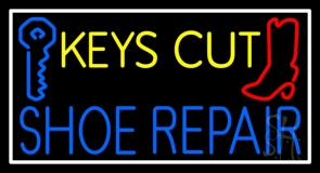 Keys Cut Shoe Repair With White Border Neon Sign