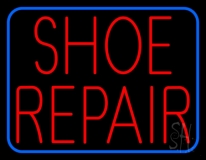 Red Shoe Repair Blue Border Neon Sign