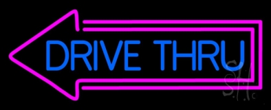 Blue Drive Thru With Pink Arrow Neon Sign