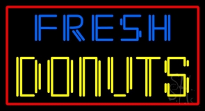 Blue Fresh Donuts Yellow Neon Sign