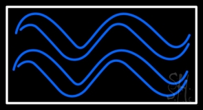 Blue Aquarius Logo White Border Neon Sign