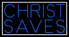 Blue Christ Saves Neon Sign