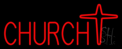 Church With Cross Logo Neon Sign