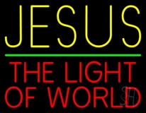 Jesus The Light Of World Green Line Neon Sign