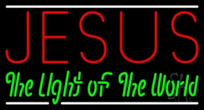Jesus The Light Of World With Line Neon Sign