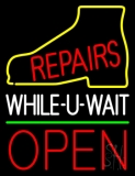 Shoe Repairs White While You Wait Open Neon Sign
