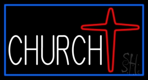 White Church With Cross Logo Neon Sign