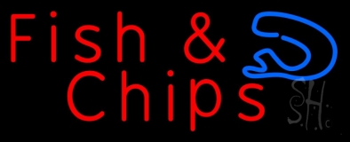 Red Fish And Chips Horizontal Neon Sign
