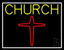 Yellow Church With Cross Logo Neon Sign