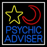 Blue Psychic Advisor With Logo White Border Neon Sign