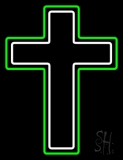 Green And White Christian Cross Neon Sign