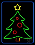 Blue Border Green Christmas Tree Neon Sign