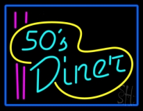 Blue Border Turquoise 50s Diner Pink Lines Neon Sign