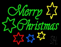 Green Merry Christmas With Stars Neon Sign