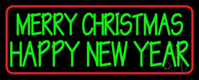 Red Border Green Merry Christmas Happy New Year Neon Sign