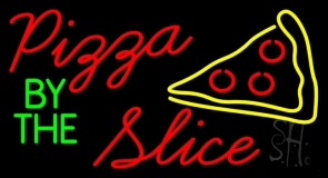 Pizza By The Slice With Pizza Logo Neon Sign