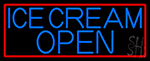 Blue Ice Cream Open With Red Border Neon Sign