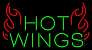 Green Hot Wings Neon Sign