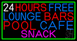 24 Hours Free Lounge Bars Pool Cafe Snack With Green Border Neon Sign