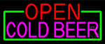 Open Cold Beer With Green Border Neon Sign