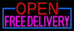 Open Free Delivery With Pink Border Neon Sign