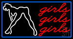Red Girls Girls Girls Strip Club With Blue Border Neon Sign