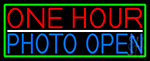 One Hour Photo Open With Green Border Neon Sign