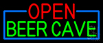 Open Beer Cave With Blue Border Neon Sign