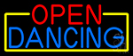 Open Dancing With Yellow Border Neon Sign