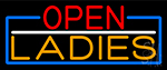 Open Ladies With Blue Border Neon Sign