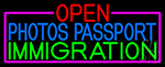 Open Photos Passport Immigration With Pink Border Neon Sign