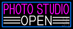 Photo Studio Open With Blue Border Neon Sign