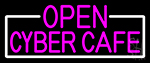 Pink Open Cyber Cafe With White Border Neon Sign