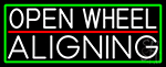 White Open Wheel Aligning With Green Border Neon Sign