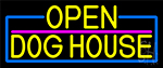 Yellow Open Dog House With Blue Border Neon Sign