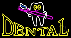 Dental With Tooth And Brush Logo Neon Sign
