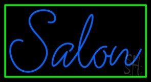 Blue Cursive Salon With Green Border Neon Sign