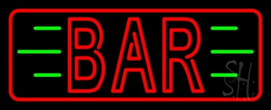 Double Stroke Red Bar With Green Lines And Red Border Neon Sign