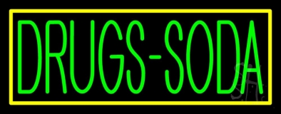 Drugs Soda With Yellow Border Neon Sign