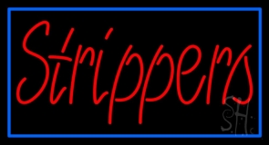 Red Strippers With Blue Border Neon Sign