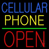 Cellular Phone Block Open Green Line Neon Sign