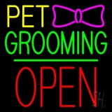 Pet Grooming Logo Block Open Green Line Neon Sign