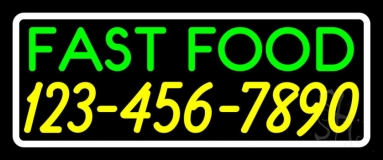 Fast Food With Phone Number White Border Neon Sign
