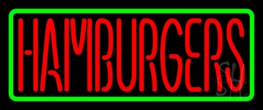 Red Humburgers Green Border Neon Sign
