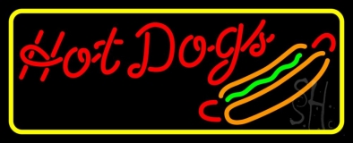 Cursive Red Hotdogs With Border Neon Sign