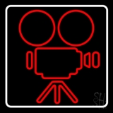 Movie Camera White Border Neon Sign