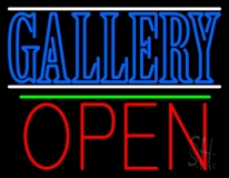 Blue Gallery With White Line With Open 1 Neon Sign